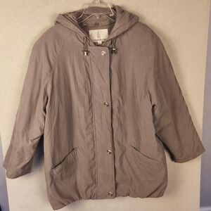 London Fog Women's L Petite Hooded Quilted Insulated Coat Taupe Minimalist